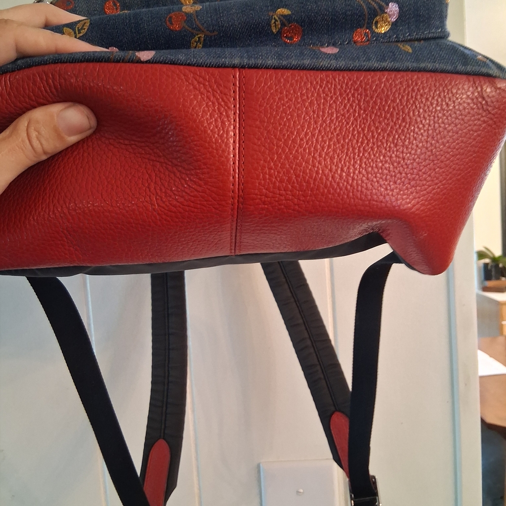 Coach Denim Backpack with Cherry Print - Picture 5 of 11